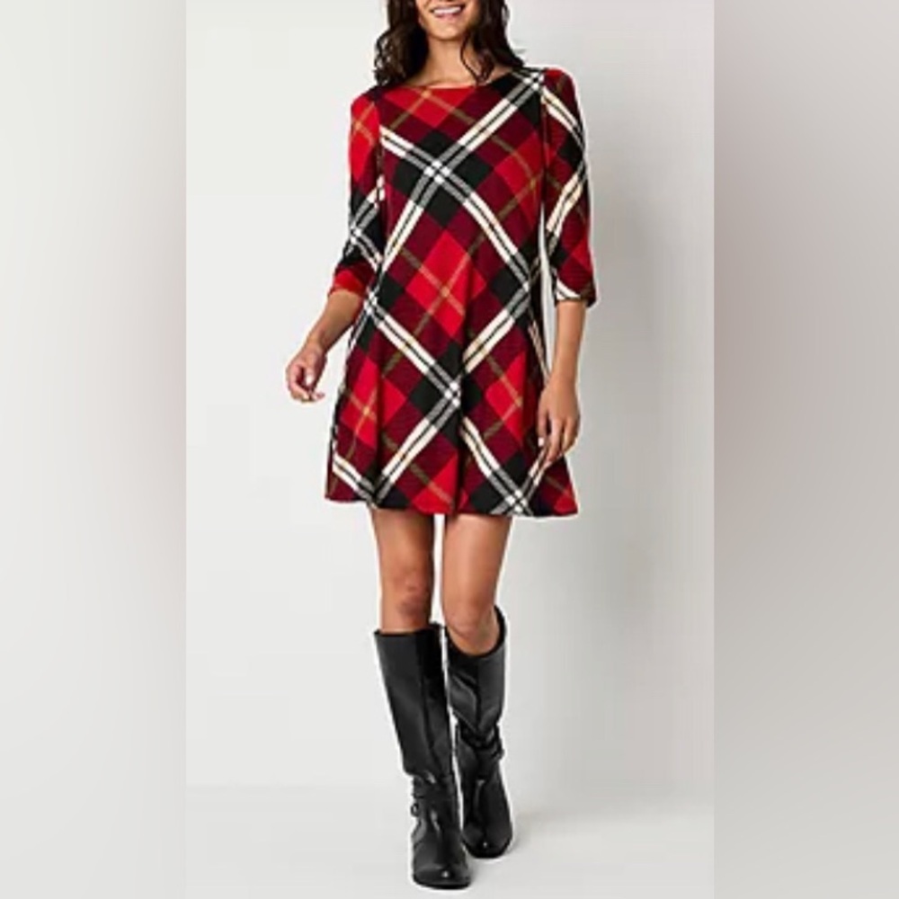 NEW Jessica Howard Plaid Red and Black Dress